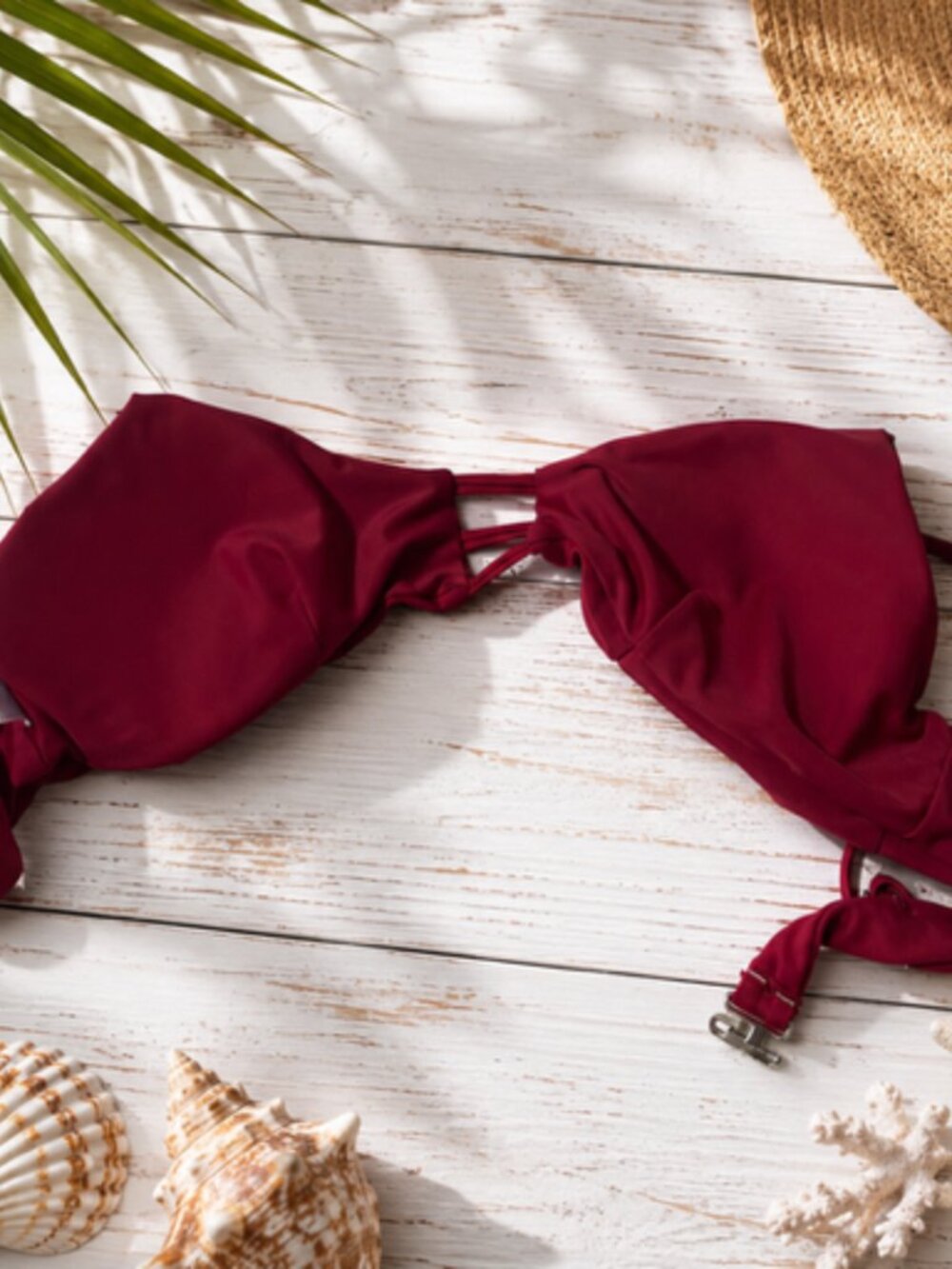 Burgundy Bikini Top – Size Large – Adjustable Straps – Cutout Detail